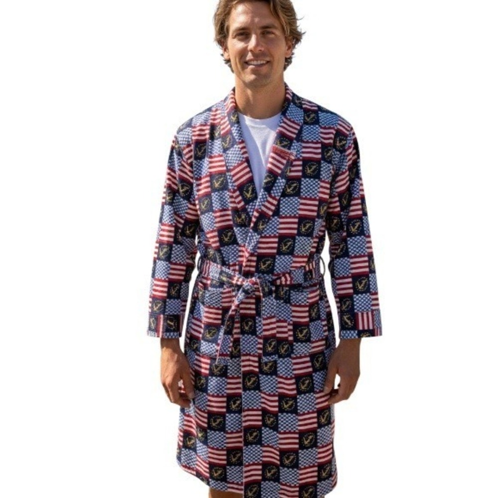 Vintage 90s NAUTICA Mens Nautical Patriotic‎ Cotton Robe O/S American Flag